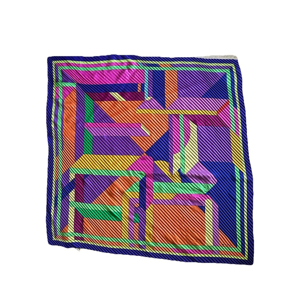 ETRO Silk Scarf Pleated 36" Square Abstract Geometric Multicolor Italy - Picture 2 of 13